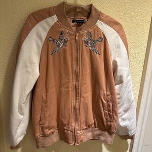 Peach and White Satin Pac Sun Embroidered Jacket